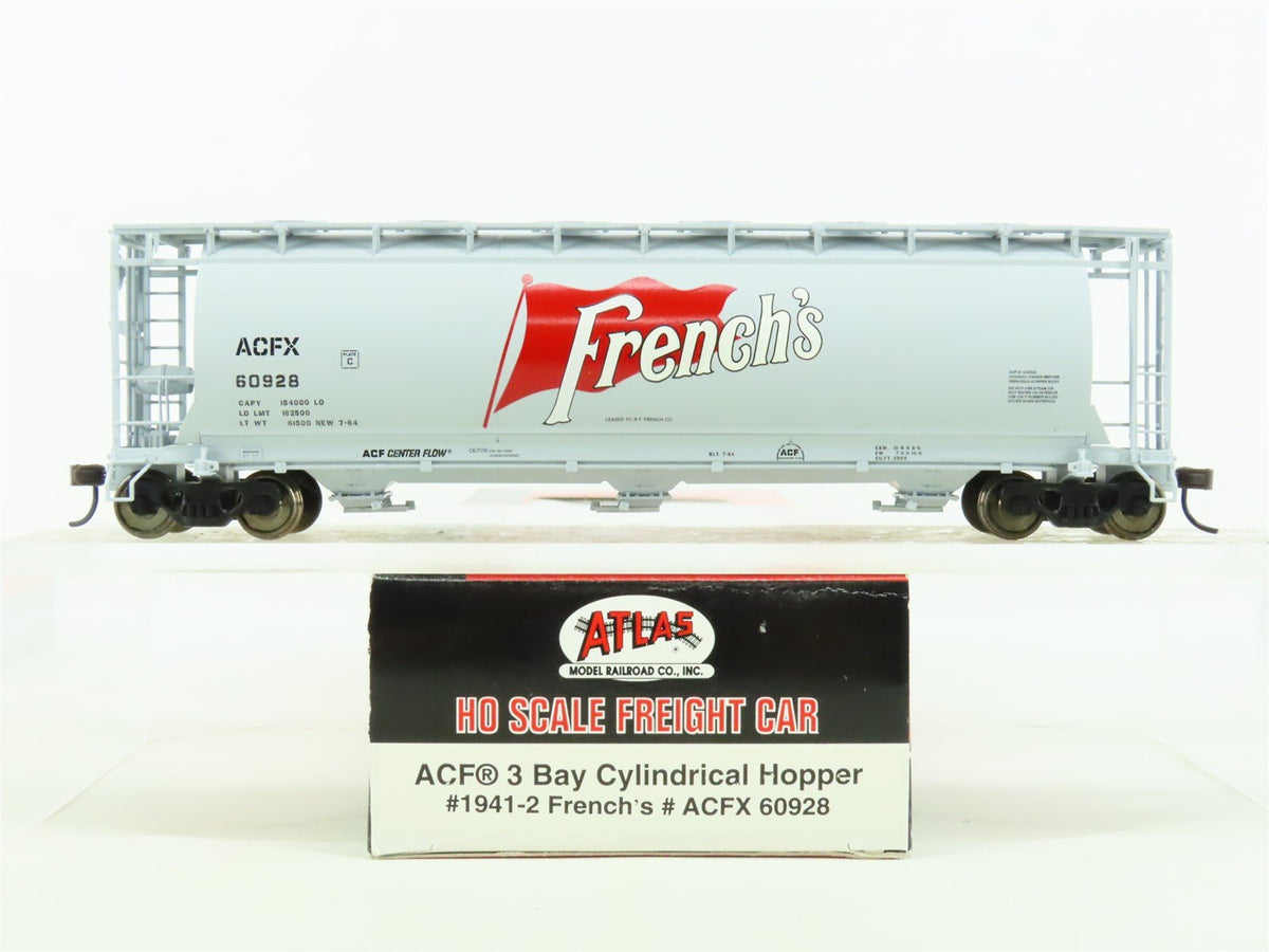 HO Scale Atlas #1941-2 ACFX French&#39;s 3-Bay Cylindrical Covered Hopper #60928