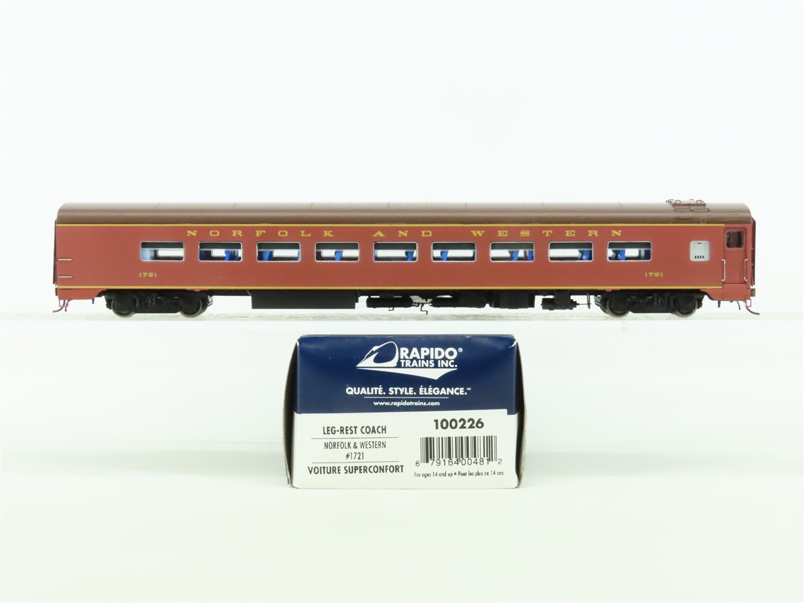 Rapido Trains HO Scale 100226 Leg-Rest Coach Norfolk & Western #1721 Rapido Trains HO Scale 100226 Leg-Rest Coach Norfolk & Western #1721