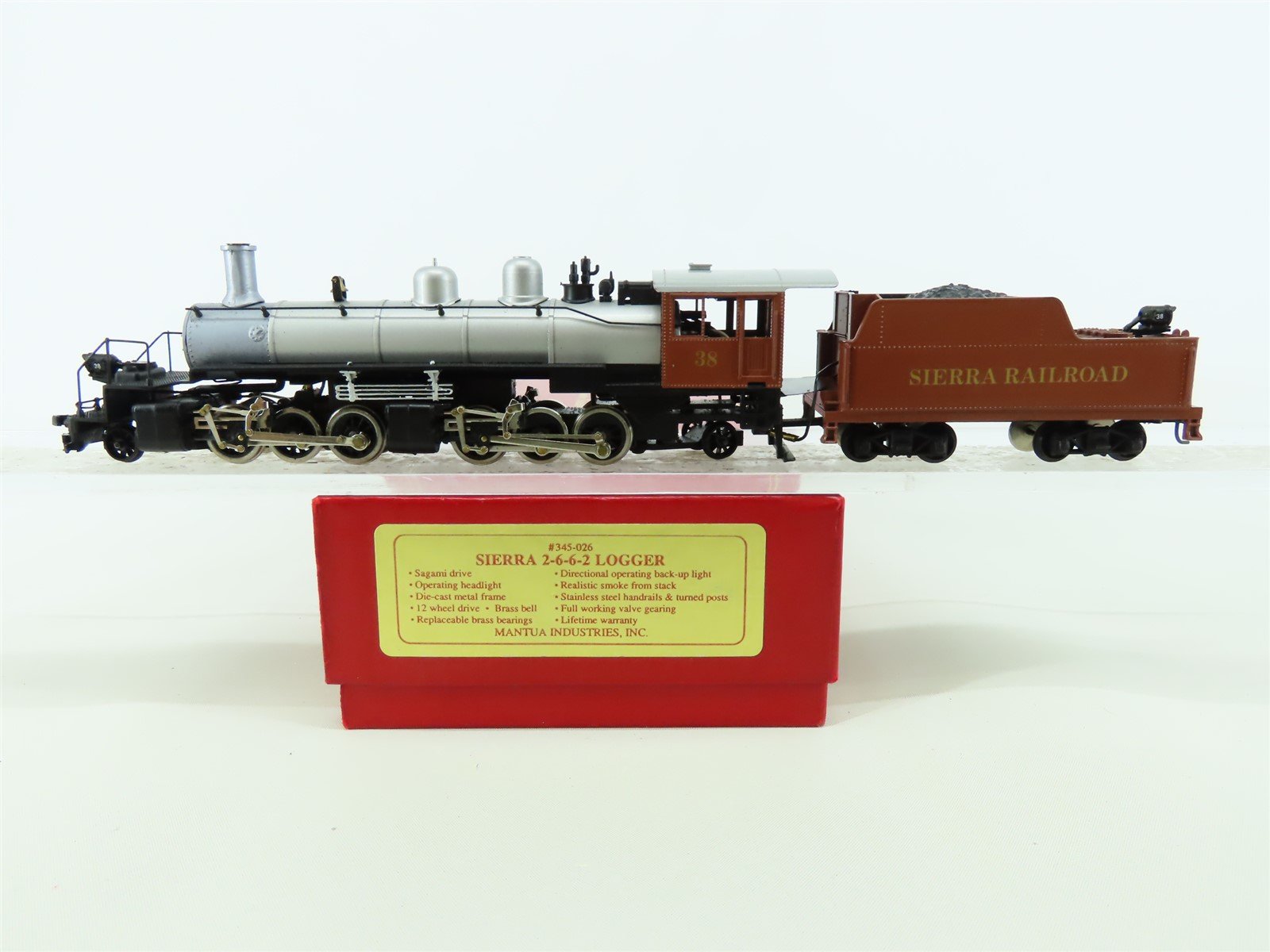HO Scale Mantua 345-026 Sierra Railroad 2-6-6-2 Logger Steam Locomotive #38