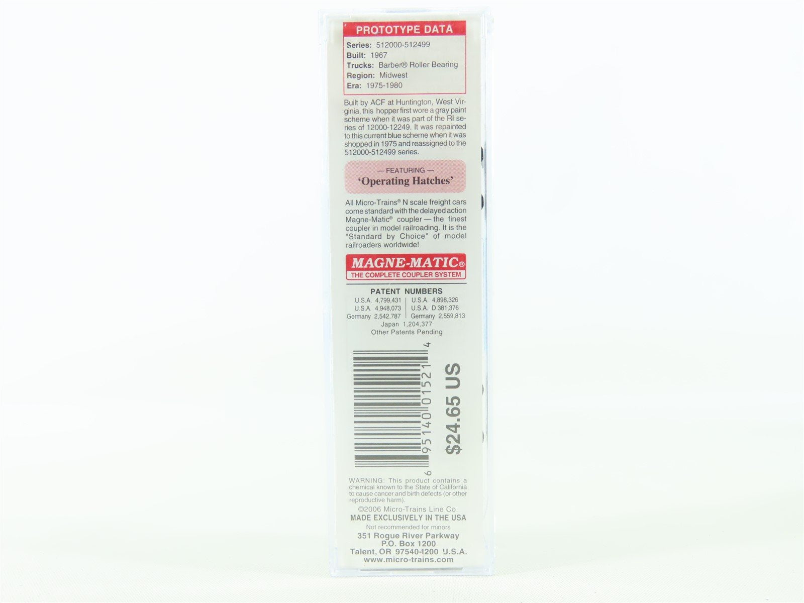 N Scale Micro-Trains MTL 09200200 RI Rock Island 2-Bay Covered Hopper #512023