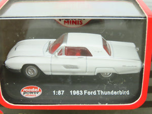 HO 1/87 Scale Model Power Minis #19250 Die-Cast 1963 Ford Thunderbird - White