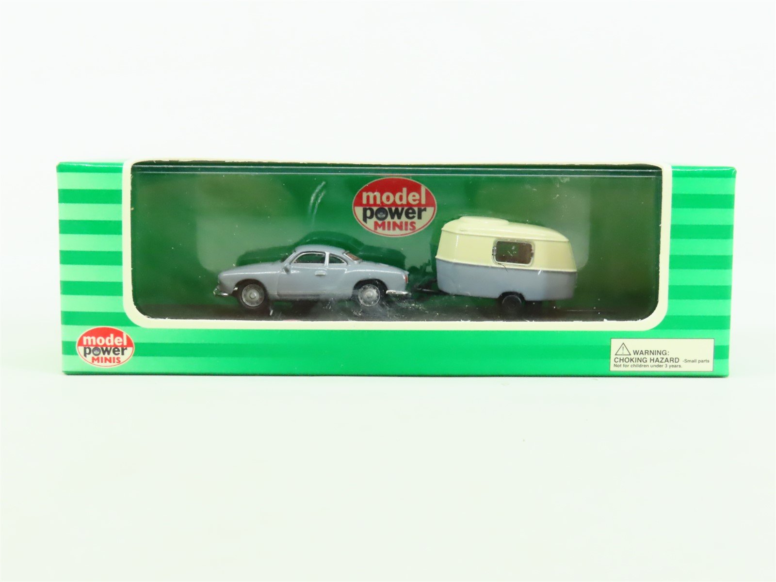 HO Scale Model Power Minis #19671 VW Karmann Ghia w/ Gray Camper Trailer