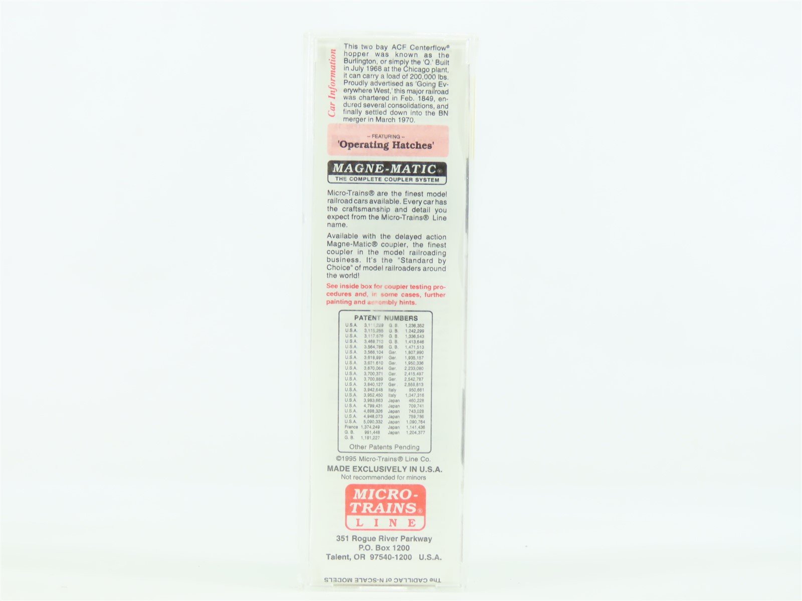 N Micro-Train MTL 92070 CB&Q Burlington Route 2-Bay ACF Covered Hopper #183925