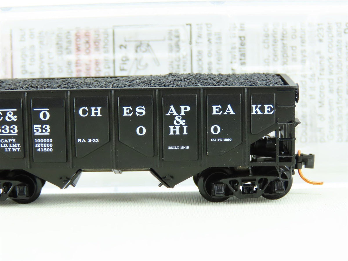 N Scale Micro-Train MTL 08500040 C&amp;O 2-Bay Hopper #63353 w/ Coal Load