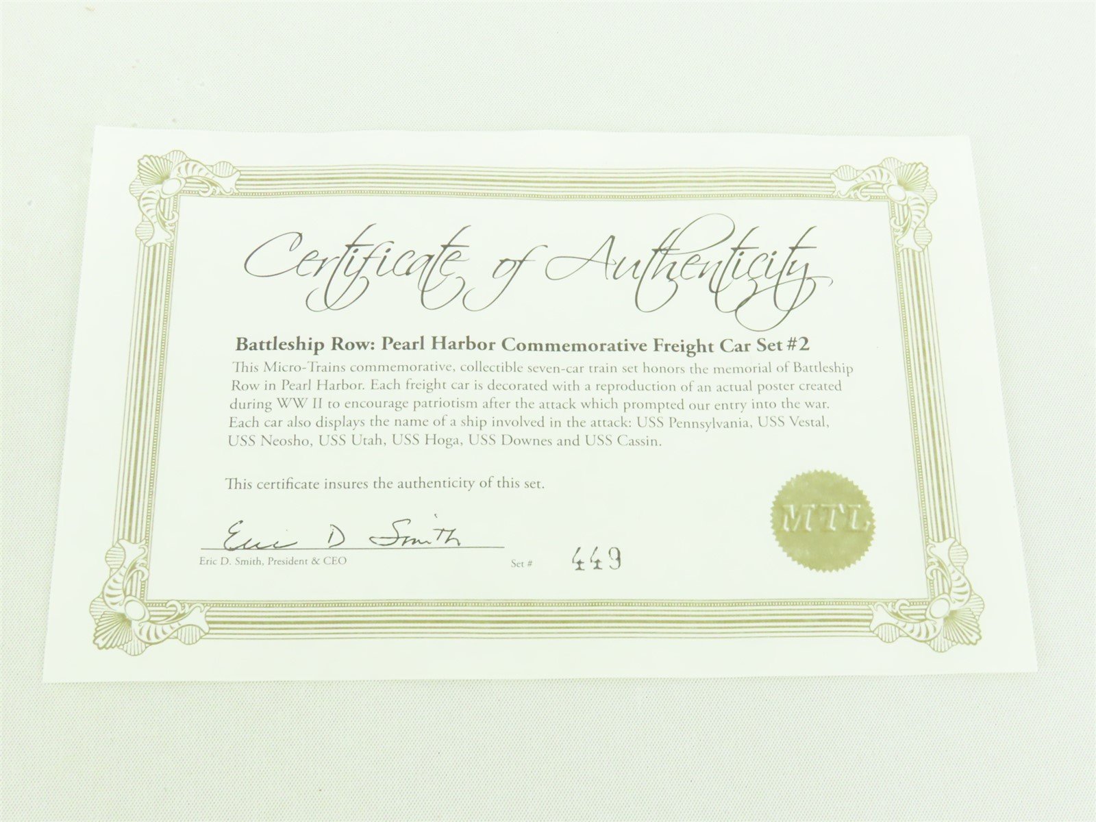 N Micro-Trains MTL 99321060 Battleship Row Pearl Harbor Box Car Set #2 w/ COA