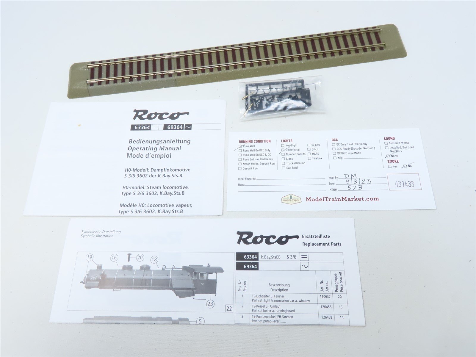 HO Scale Roco 63364 K.Bay.Sts.B. Royal Bavarian 4-6-2 Class S3/6 Steam #3602