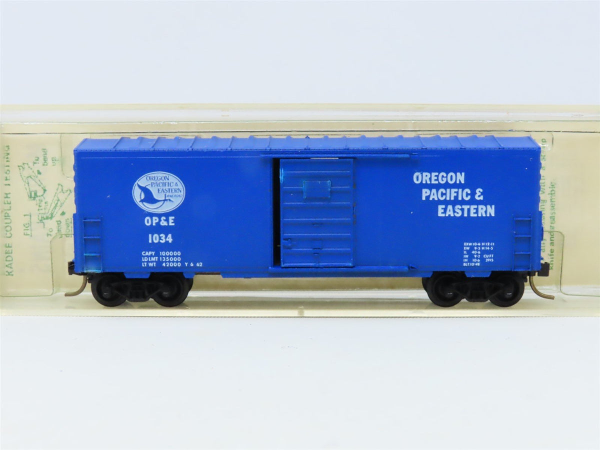 N Scale Micro-Trains MTL Kadee 24384 OP&amp;E 40&#39; Steel Box Car #1034 - Blue Label