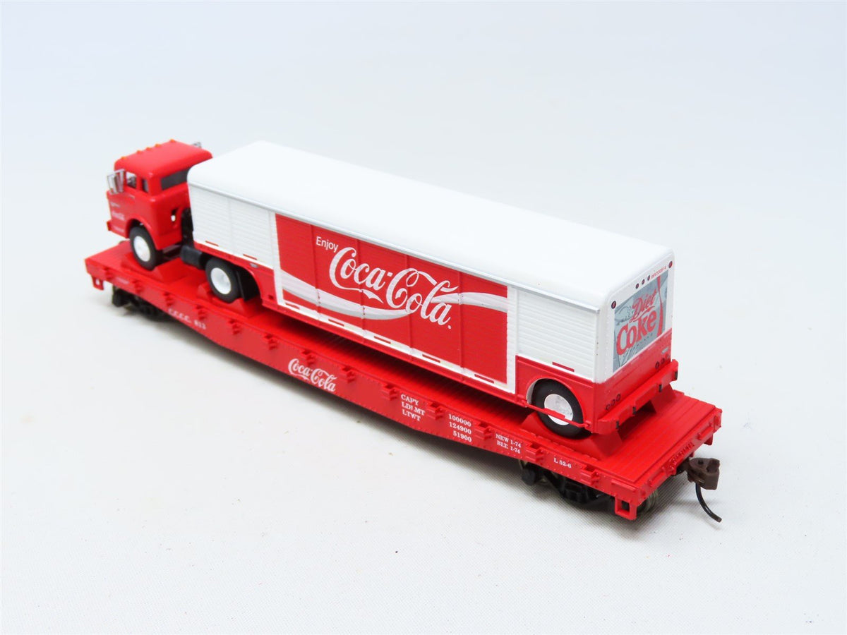 HO Scale Athearn #8281 CCCC Coca-Cola 50&#39; Flat Car w/ Beverage Trailer #813