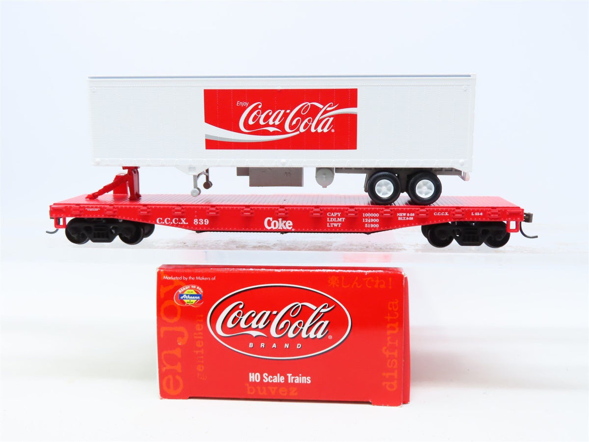 HO Athearn #8301 CCCX Coca-Cola &quot;Enjoy Coke&quot; 50&#39; Flat Car w/ 40&#39; Trailer #839