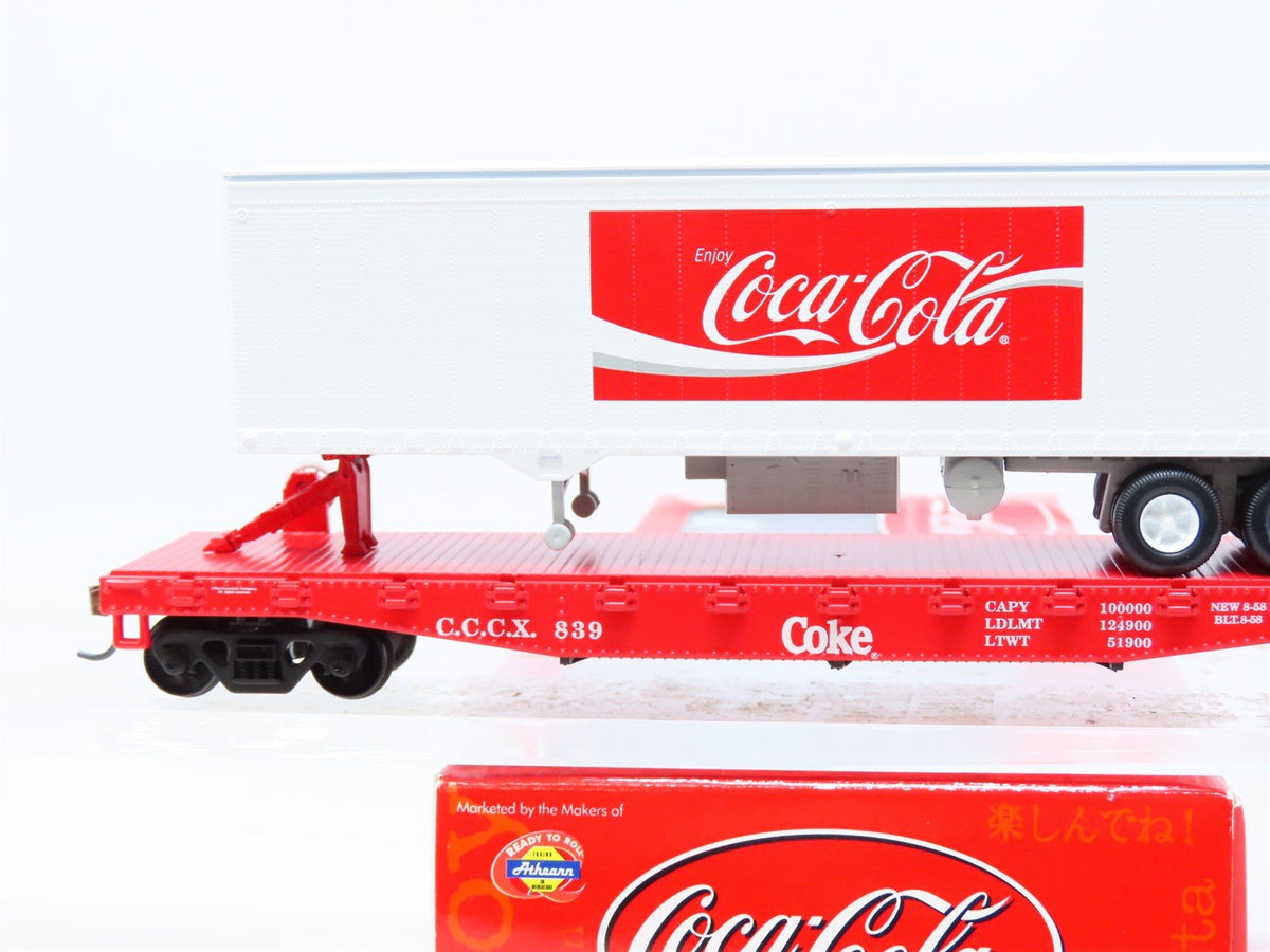 HO Athearn #8301 CCCX Coca-Cola &quot;Enjoy Coke&quot; 50&#39; Flat Car w/ 40&#39; Trailer #839