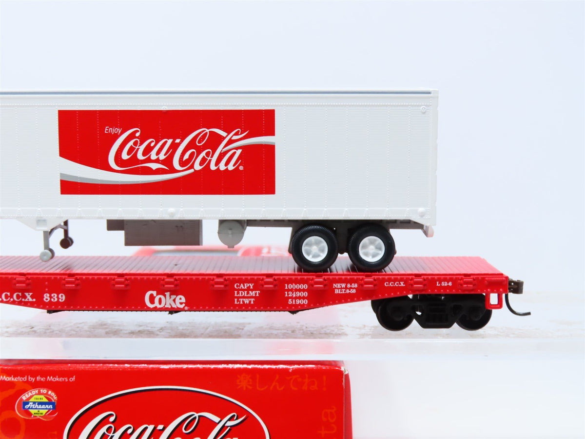 HO Athearn #8301 CCCX Coca-Cola &quot;Enjoy Coke&quot; 50&#39; Flat Car w/ 40&#39; Trailer #839