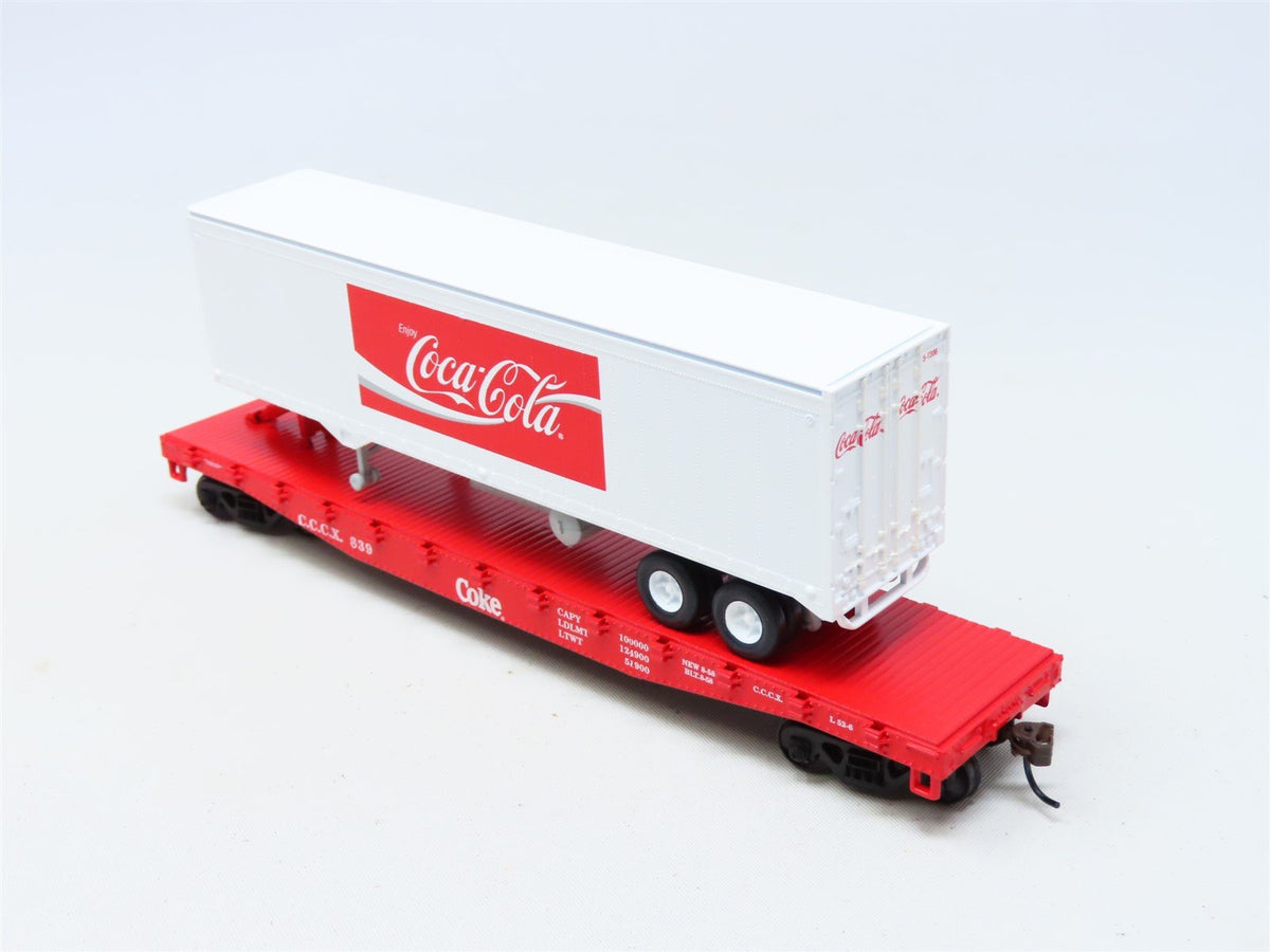 HO Athearn #8301 CCCX Coca-Cola &quot;Enjoy Coke&quot; 50&#39; Flat Car w/ 40&#39; Trailer #839