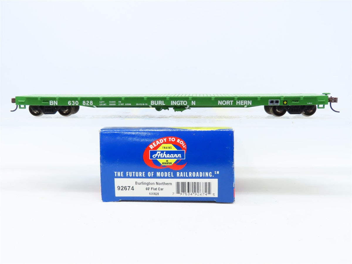 HO Scale Athearn #92674 BN Burlington Northern 60&#39; Flat Car #630828