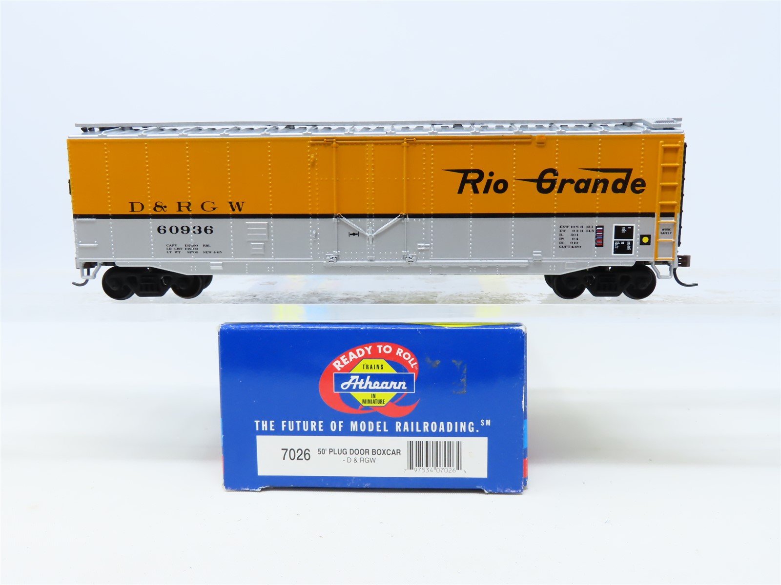 HO Athearn #7026 D&RGW Denver & Rio Grande Western 50' Plug Door Box Car #60936