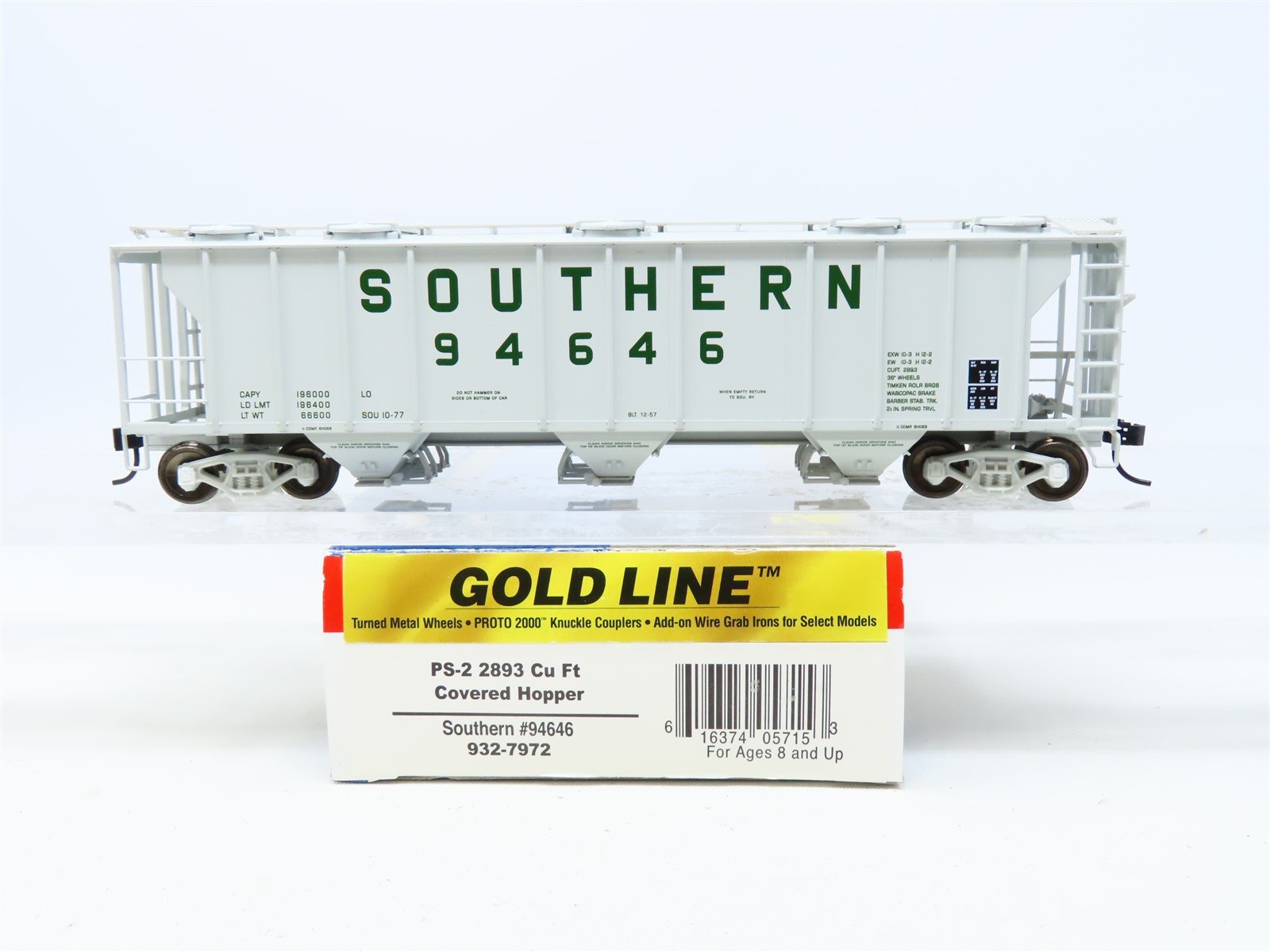 HO Walthers Gold Line #932-7972 SOU Southern Railway 3-Bay Covered Hopper #94646