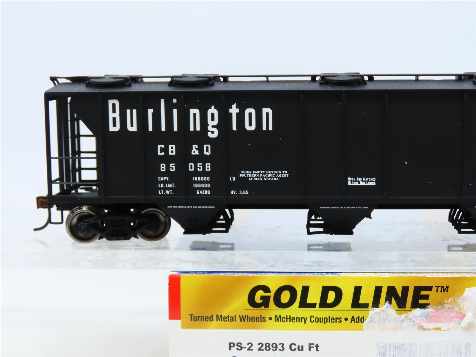 7952 Train HO Walthers Gold Line #932-7952 CB&Q Burlington Route 3-Bay Covered Ho ...