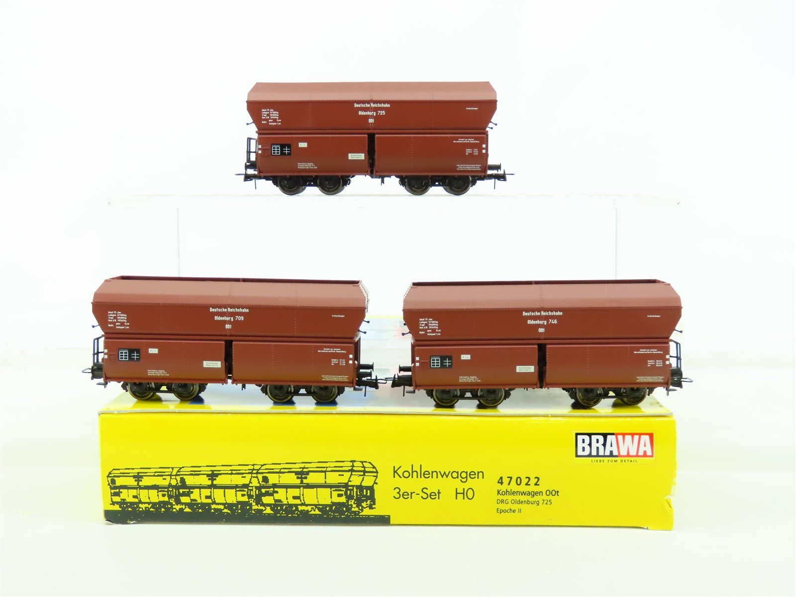 HO BRAWA 47022 DRG German Oldenburg Type OOt Side Discharge Hoppers 3-Car Set
