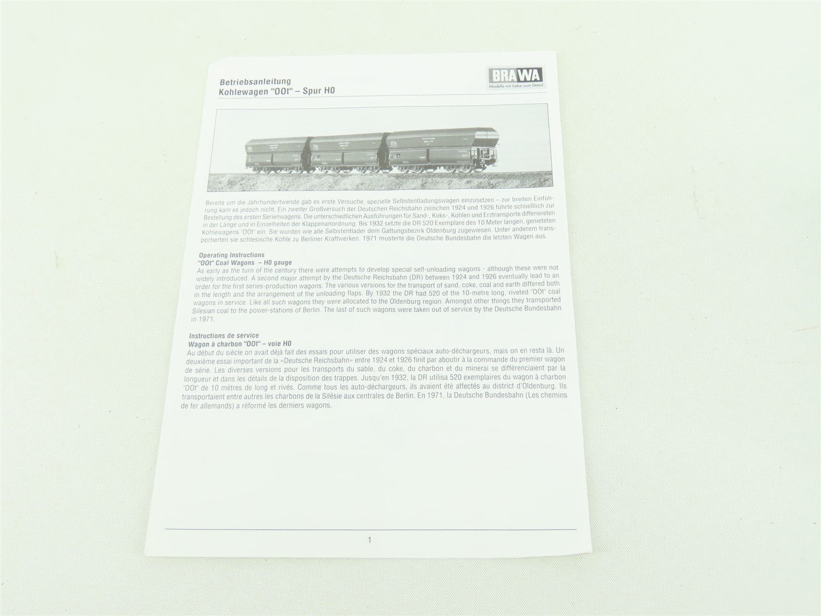 HO BRAWA 47022 DRG German Oldenburg Type OOt Side Discharge Hoppers 3-Car Set