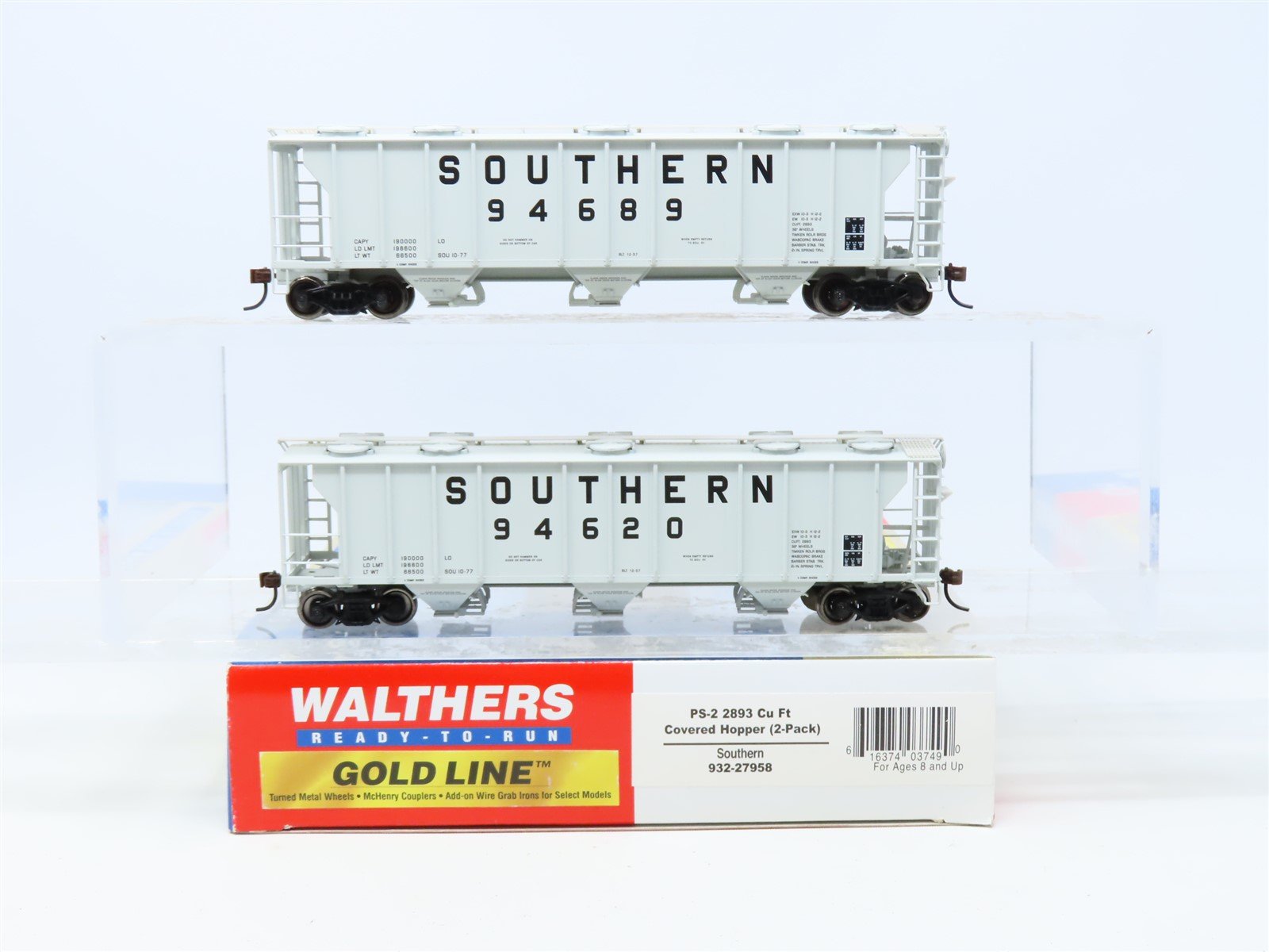 HO Walthers Gold Line 932-27958 SOU Southern Railway 3-Bay Covered Hopper (2-Pk)