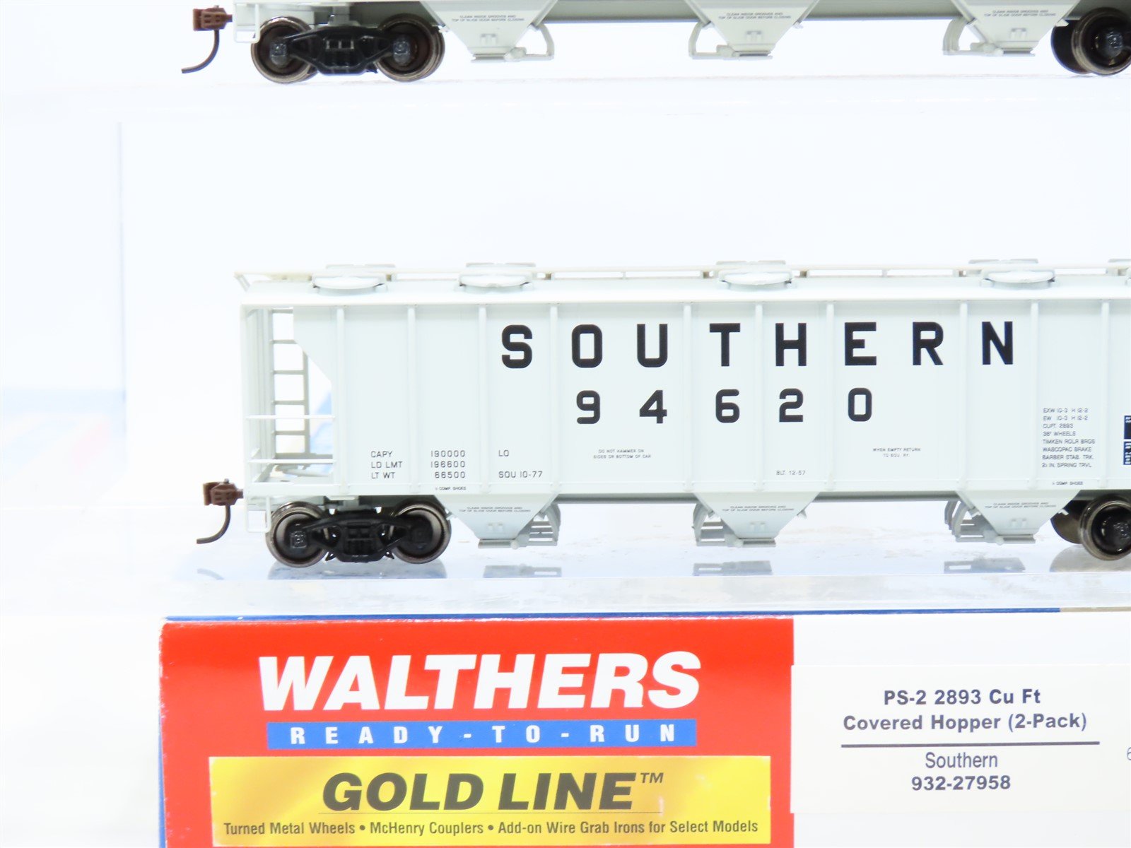HO Walthers Gold Line 932-27958 SOU Southern Railway 3-Bay Covered Hopper (2-Pk)