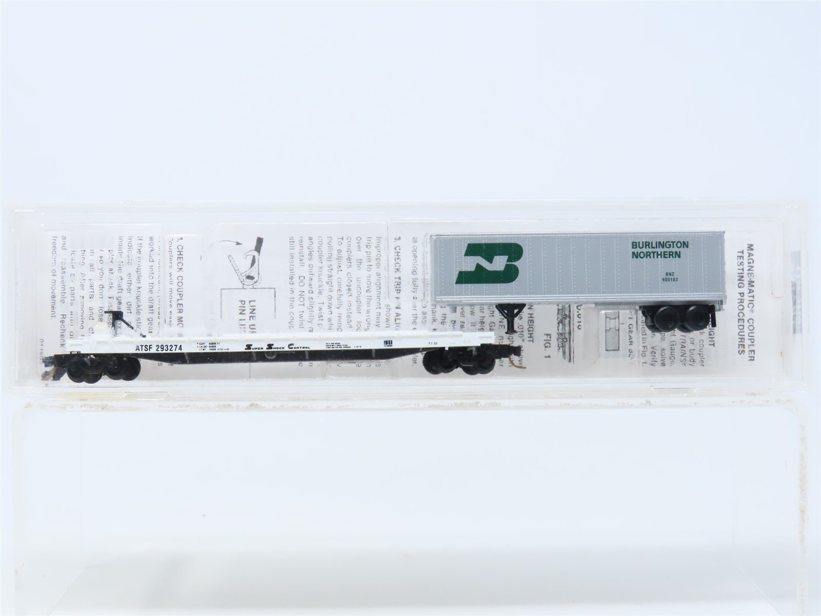 N Scale Micro-Trains MTL 64010 ATSF Flat Car w/ BN Trailer #293274