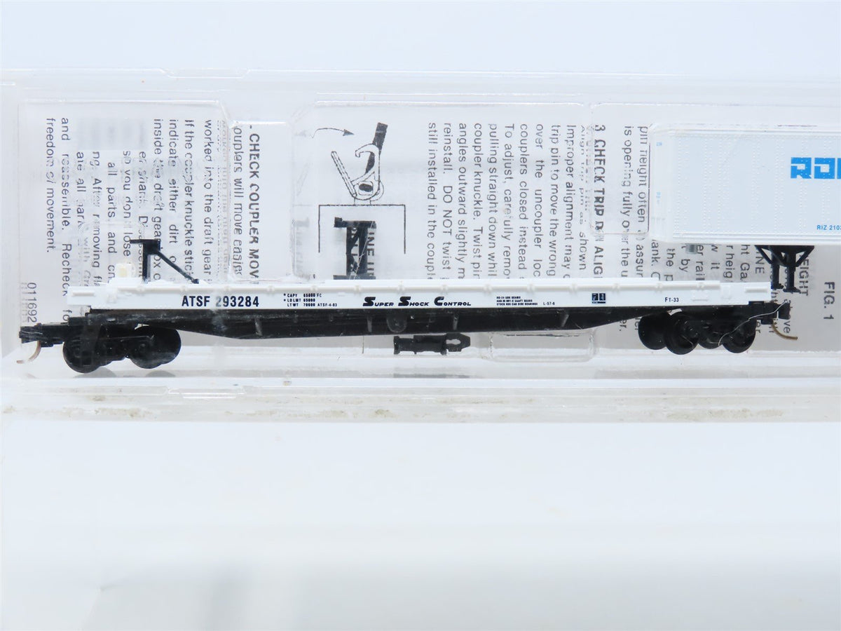 N Scale Micro-Trains MTL 64010 ATSF Flat Car w/ RI Trailer #293284