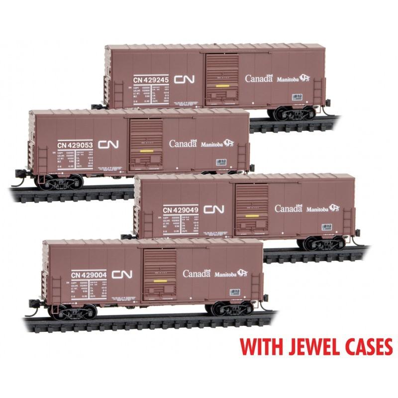 N Scale Micro-Trains MTL 98300214 CN &quot;Buffalo&quot; 40&#39; Box Car 4-Car Runner Pack