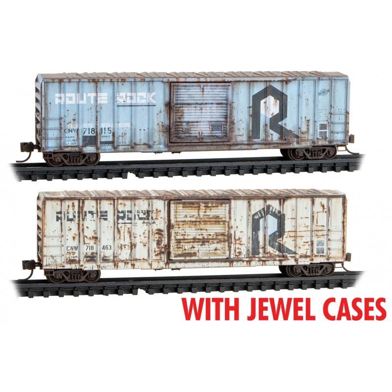 N Scale Micro-Trains MTL 98305043 CNW/ex-RI 50' Box Car Set 2-Pack - Weathered