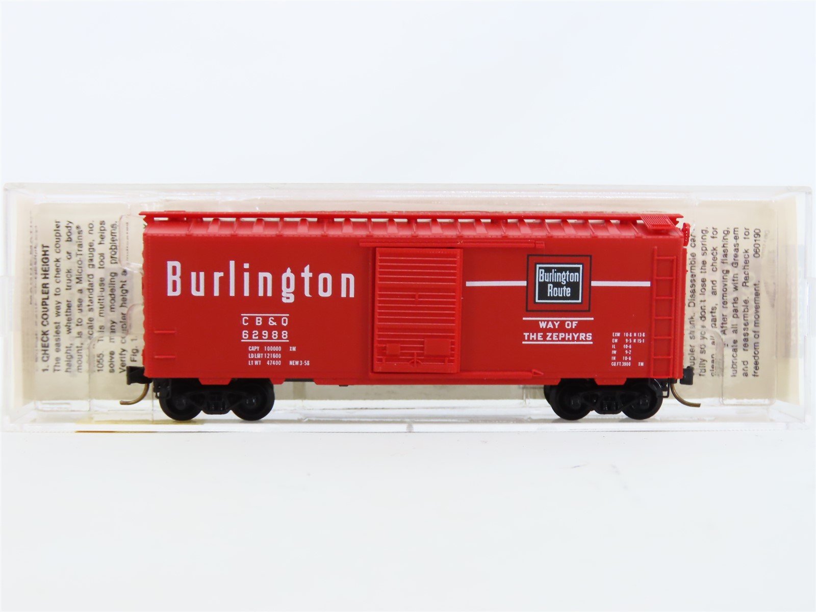 N Scale Micro-Trains MTL #20170 CB&Q Burlington Route 40' Box Car #62988