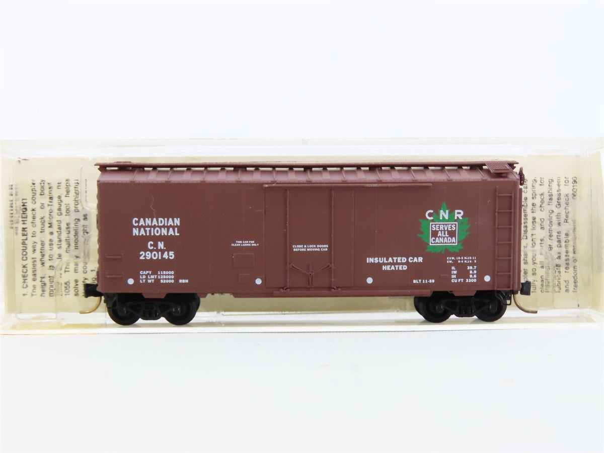 N Micro-Trains MTL #21120 CN Canadian National 40&#39; Plug Door Box Car #290145