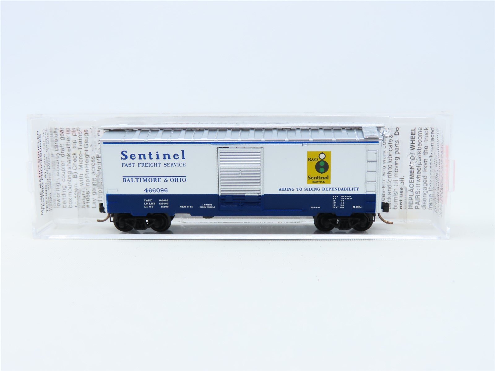 N Micro-Trains MTL #20256 B&O Baltimore & Ohio "Sentinel" 40' Box Car #466096