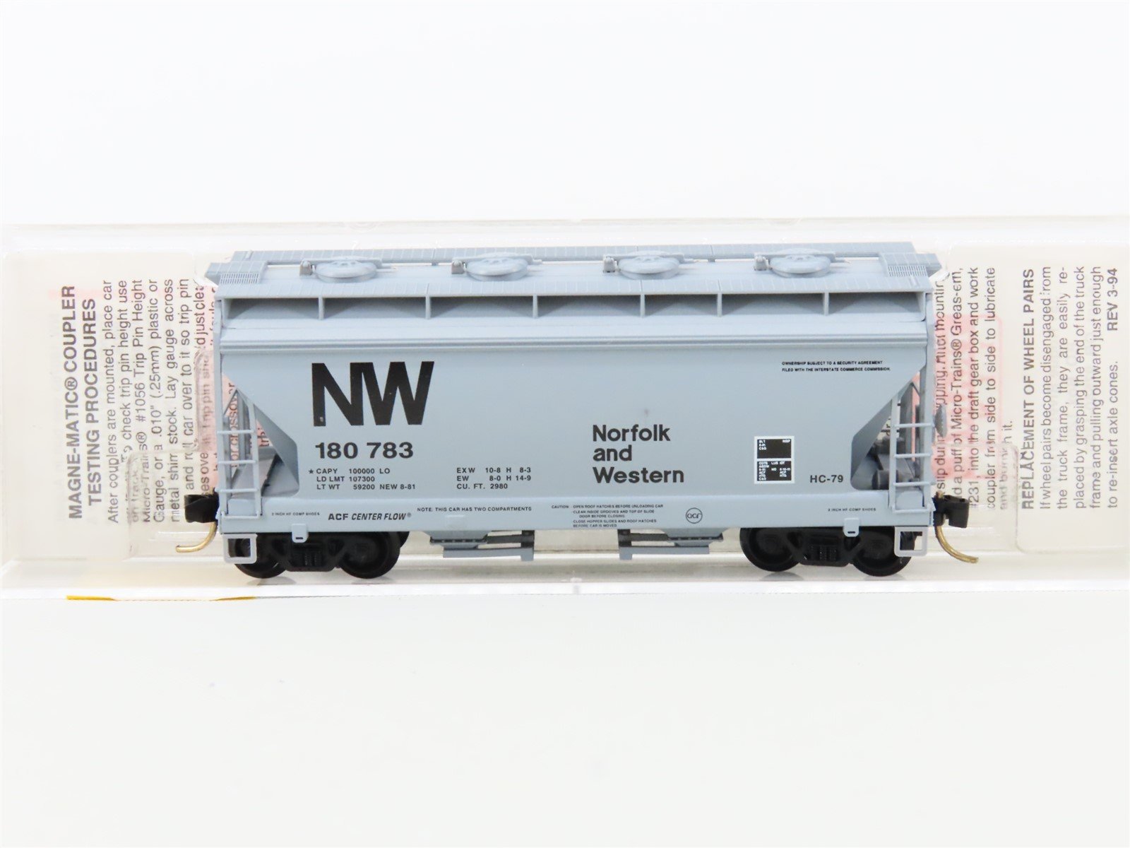 N Micro-Trains MTL 92050 N&W Norfolk & Western ACF 2-Bay Covered Hopper #180783