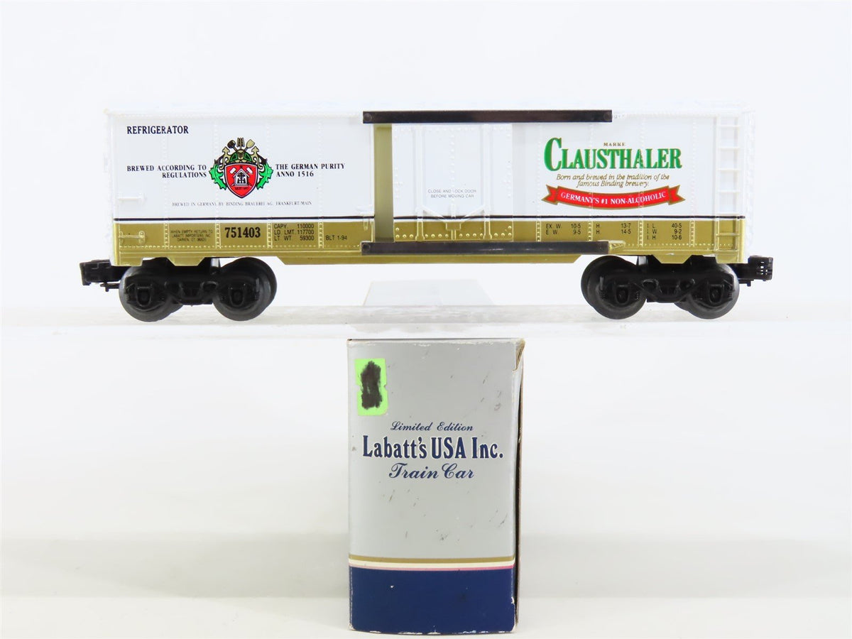 O27 Gauge 3-Rail Labatt&#39;s/K-Line K751403 Clausthaler Non-Alcoholic Beer Reefer