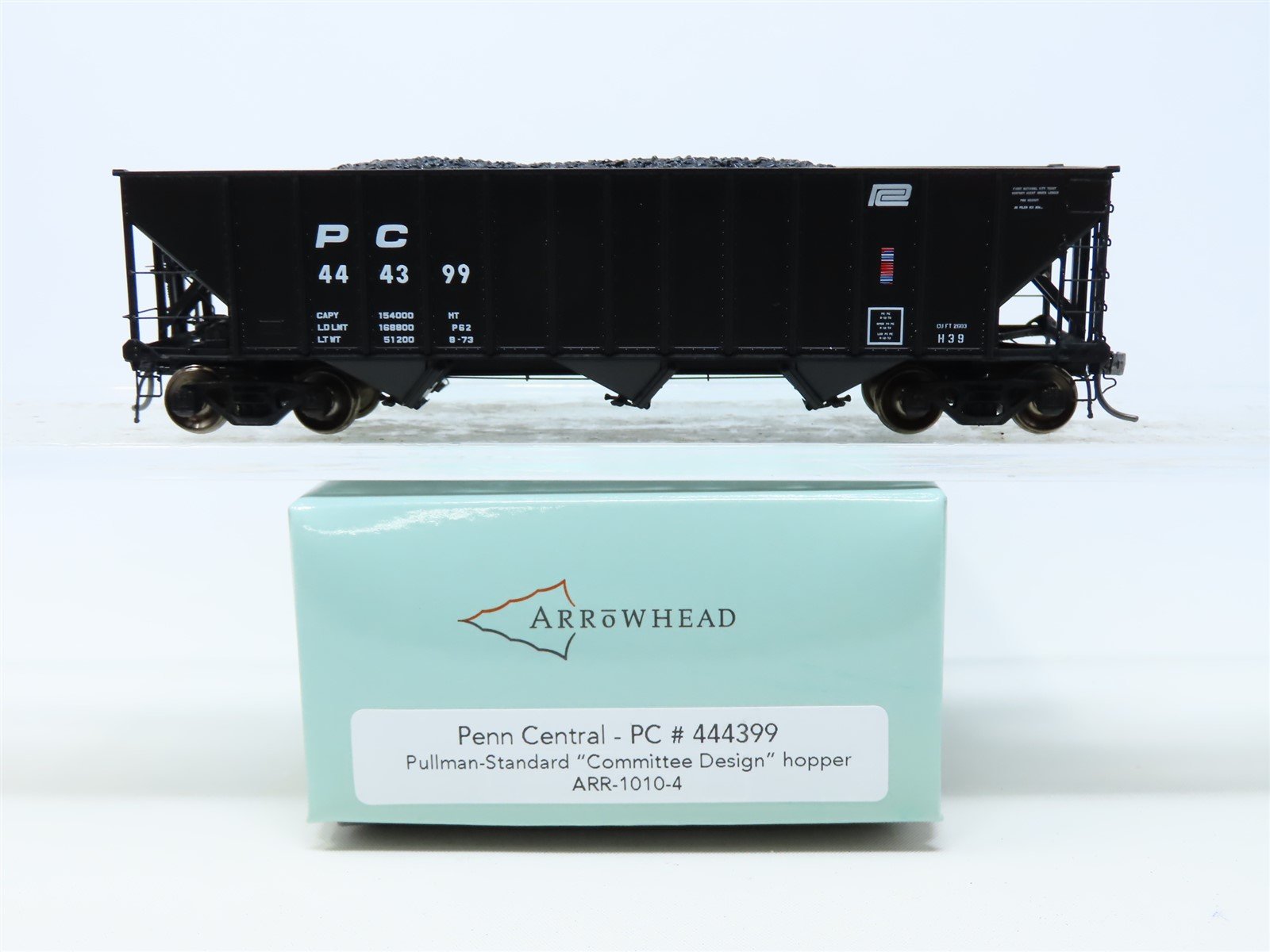 HO Arrowhead #ARR-1010-4 PC Penn Central 3-Bay Hopper w/ Coal Load #444399