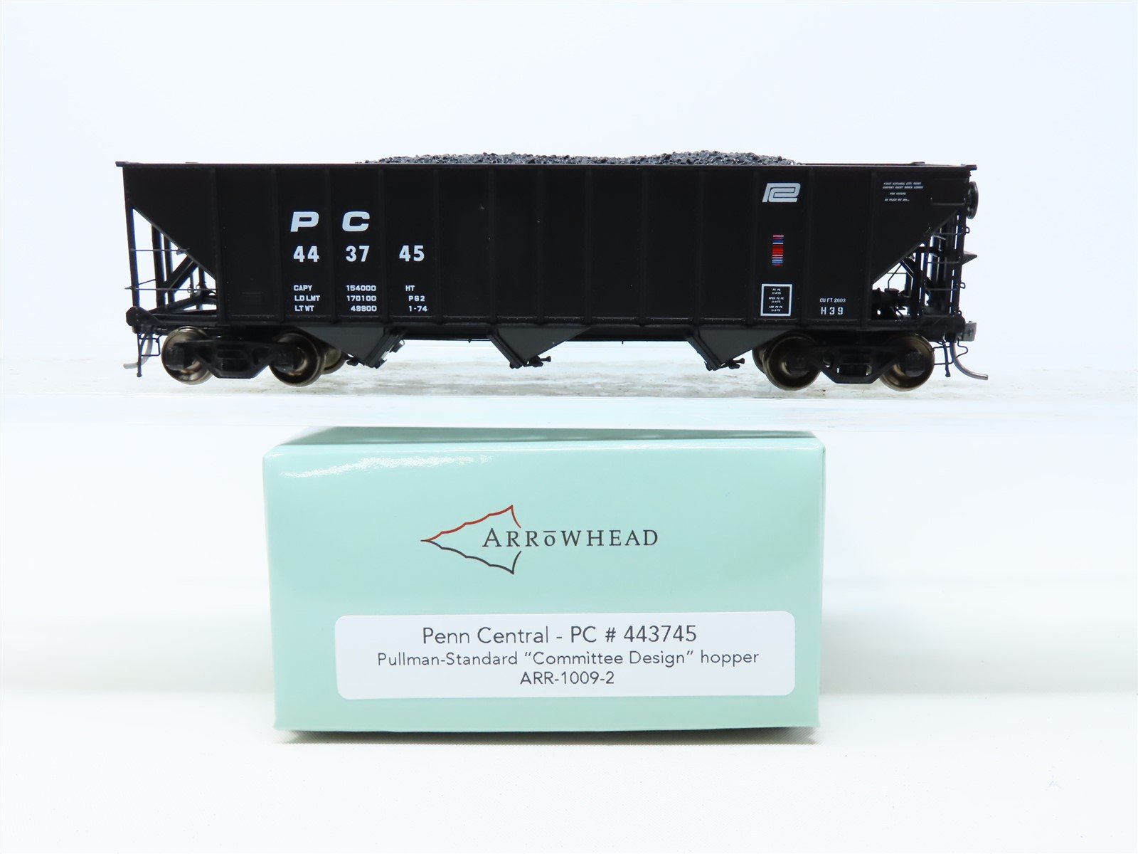 HO Arrowhead #ARR-1009-2 PC Penn Central 3-Bay Hopper w/ Coal Load #443745