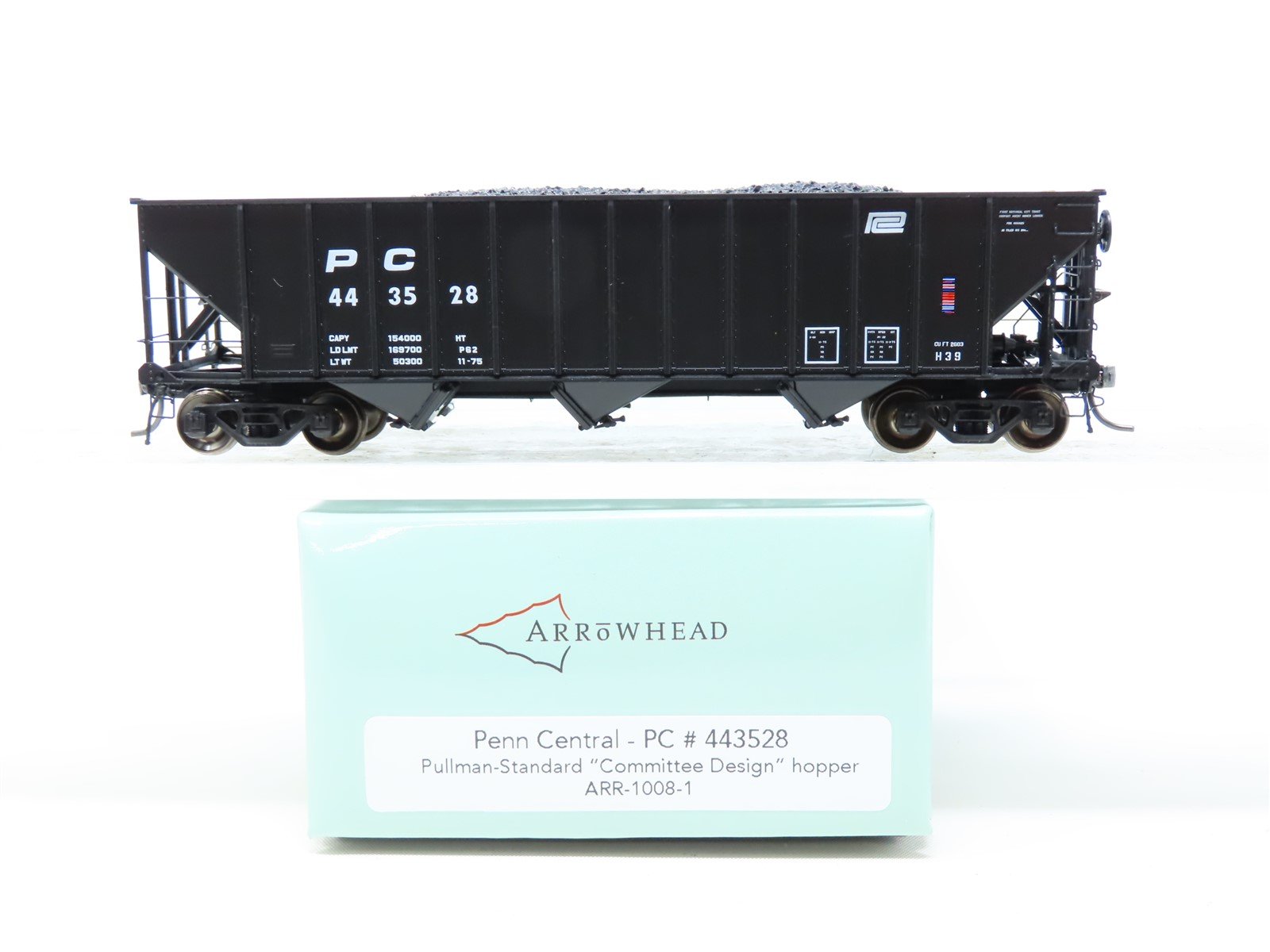 HO Arrowhead #ARR-1008-1 PC Penn Central 3-Bay Hopper w/ Coal Load #443528
