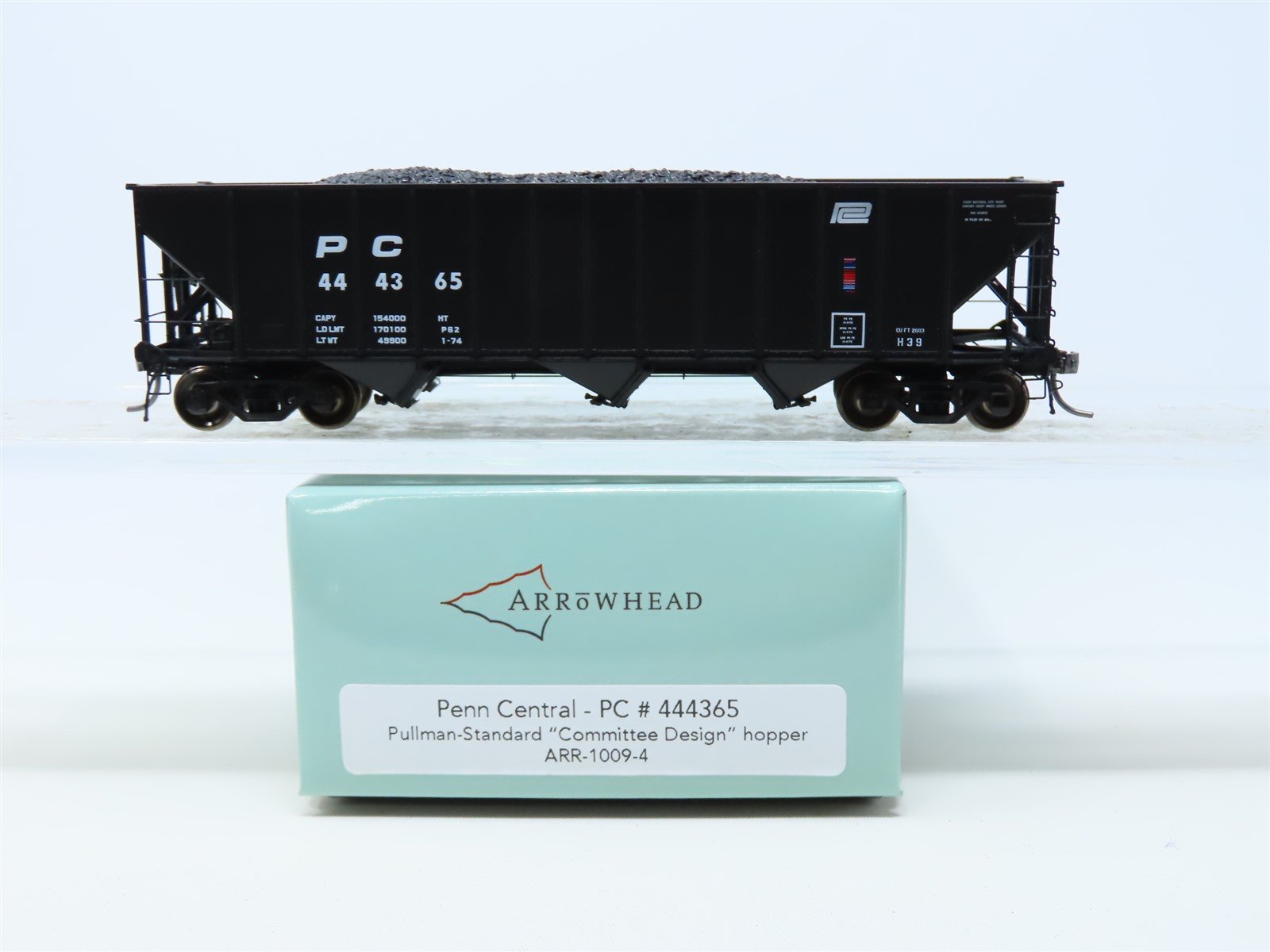 HO Arrowhead #ARR-1009-4 PC Penn Central 3-Bay Hopper w/ Coal Load #444365