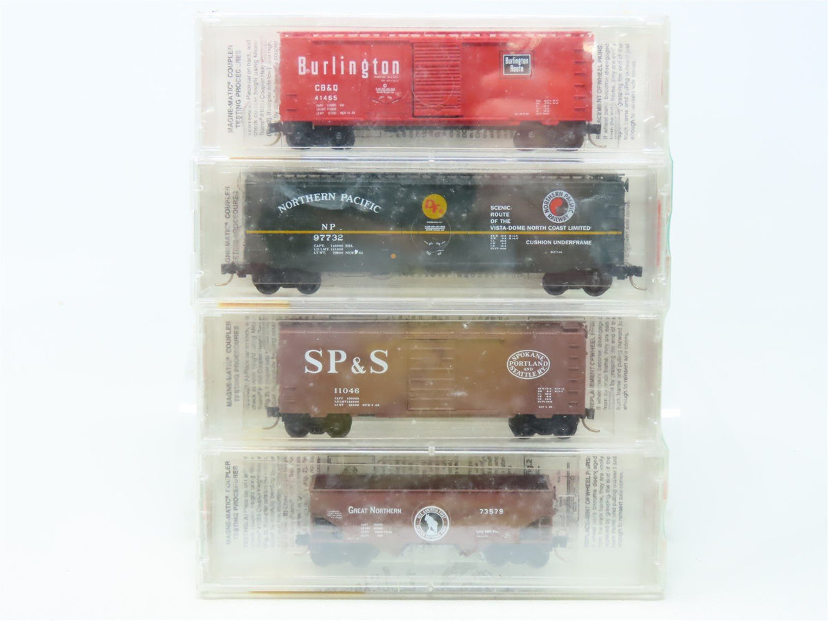 N Micro-Trains MTL #22102 SP&amp;S GN NP CB&amp;Q &quot;Fallen Flags&quot; BN Merger 4-Car Set