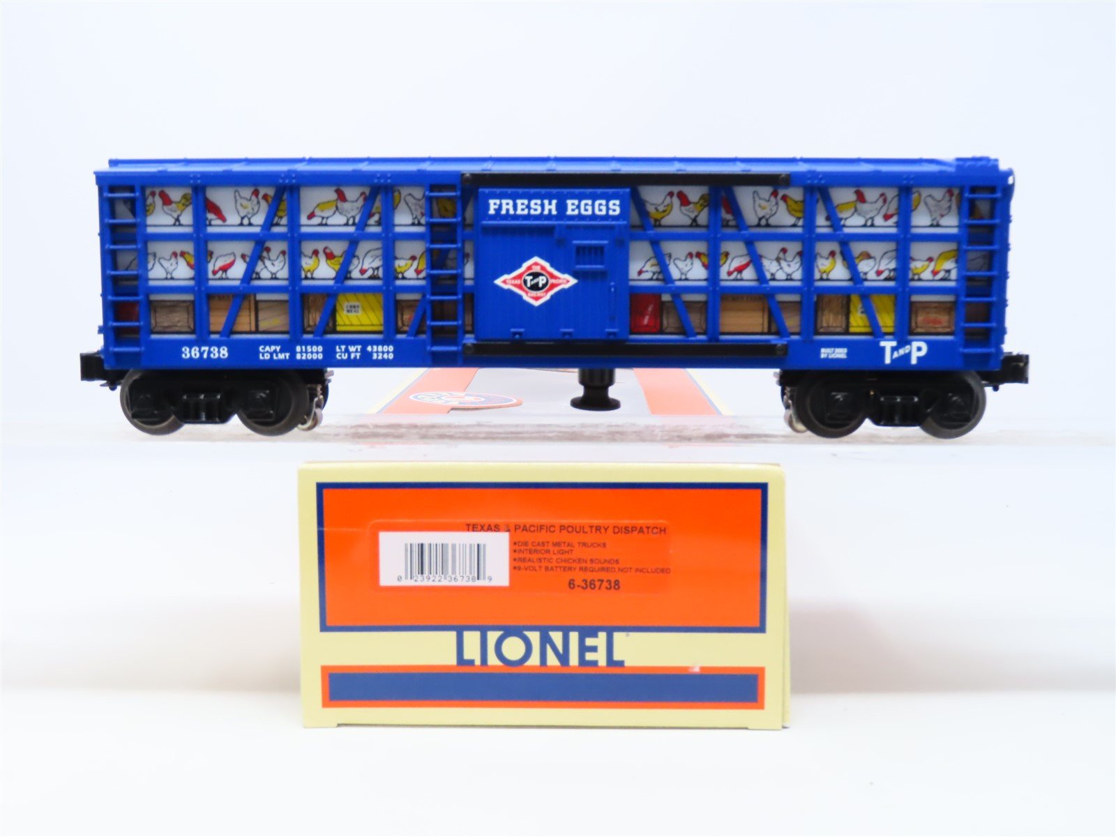 O Gauge 3-Rail Lionel 6-36738 T&P Texas & Pacific Poultry Car w/Light & Sound