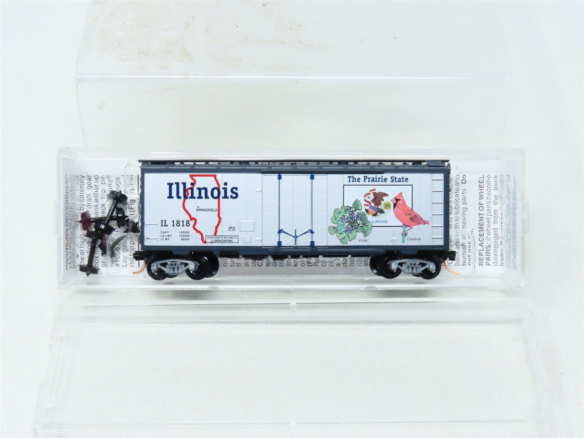 N Scale Micro-Trains MTL 21320 IL Illinois State 40&#39; Plug Door Box Car #1818