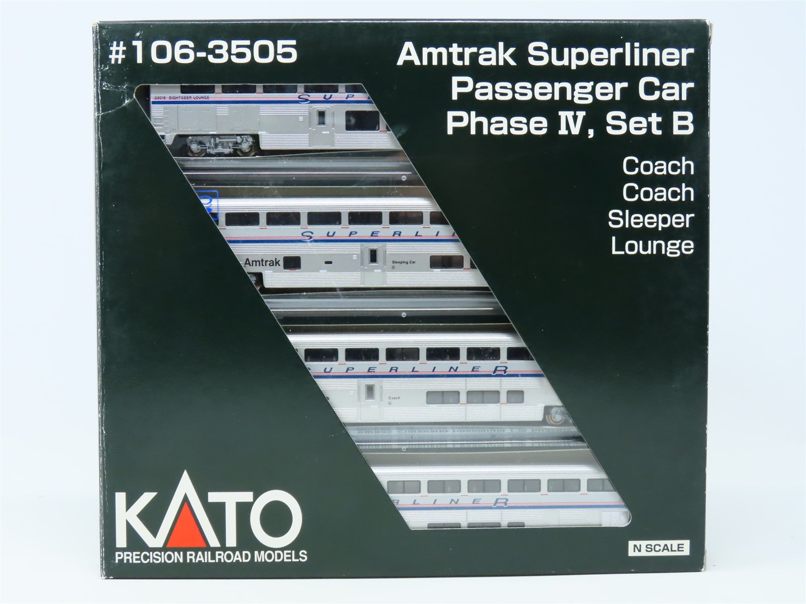 N Scale Kato #106-3505 AMTK Amtrak Superliner Phase IV 4-Car Passenger Set B