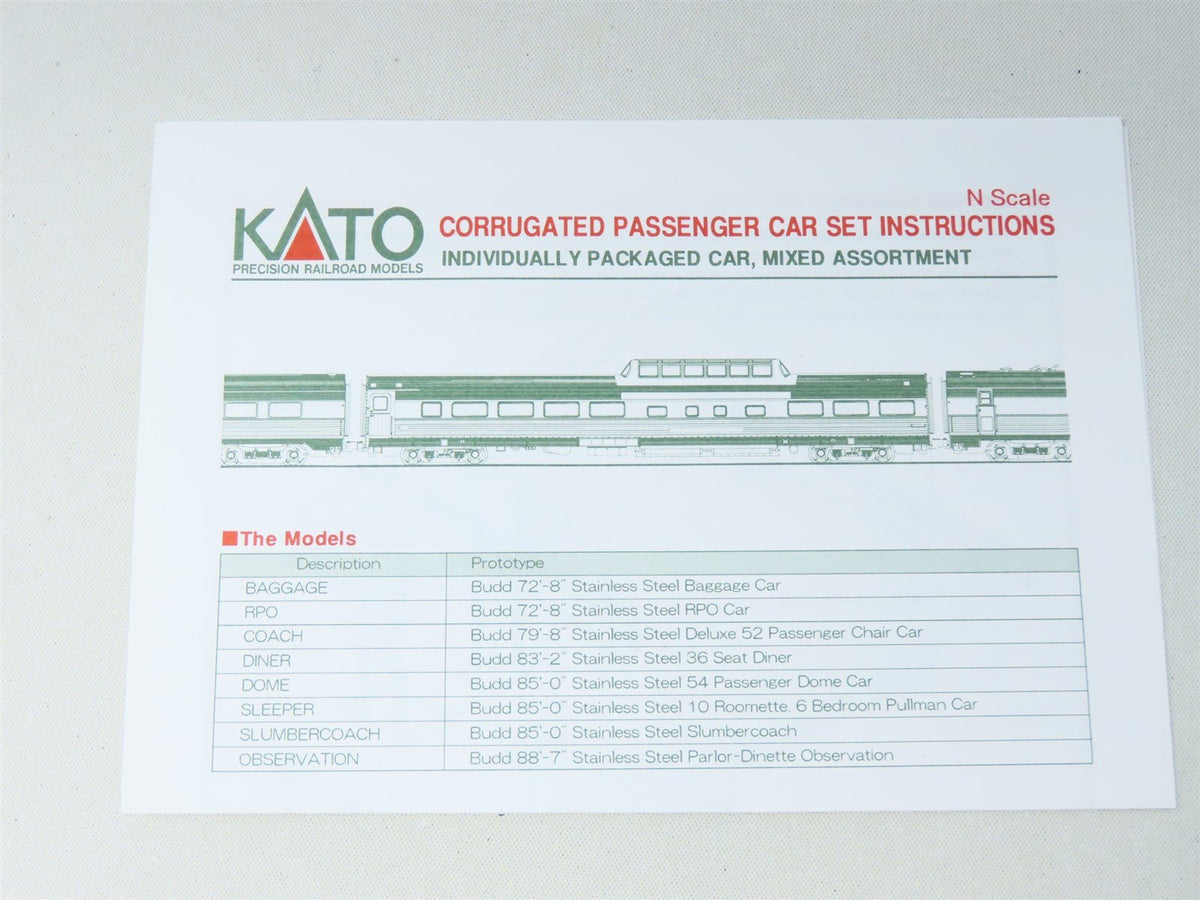 N Scale Kato #106-1502 ATSF Santa Fe 4-Car Corrugated Passenger Set A
