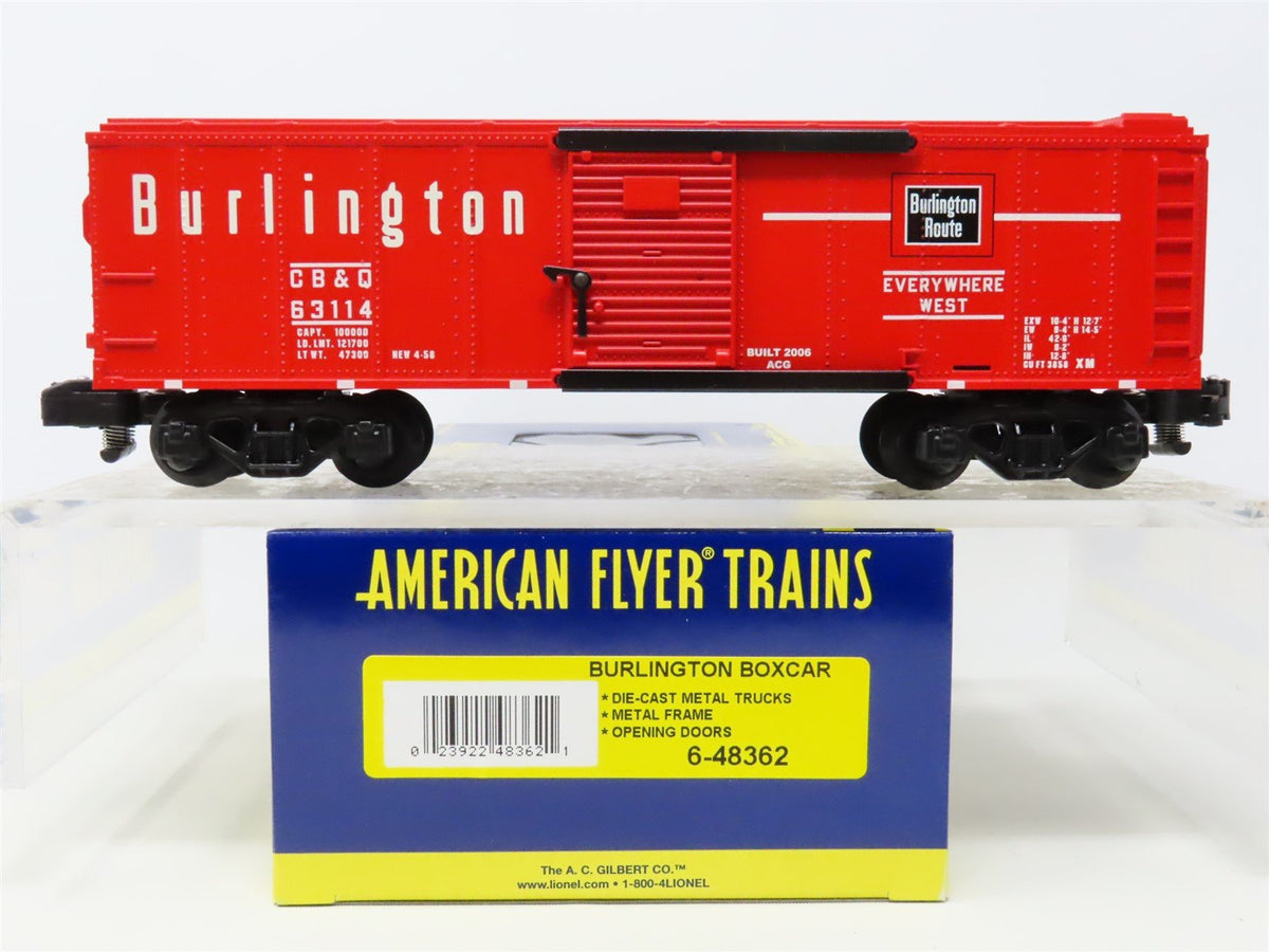 S Scale American Flyer 6-48362 CBQ Burlington Boxcar #63114