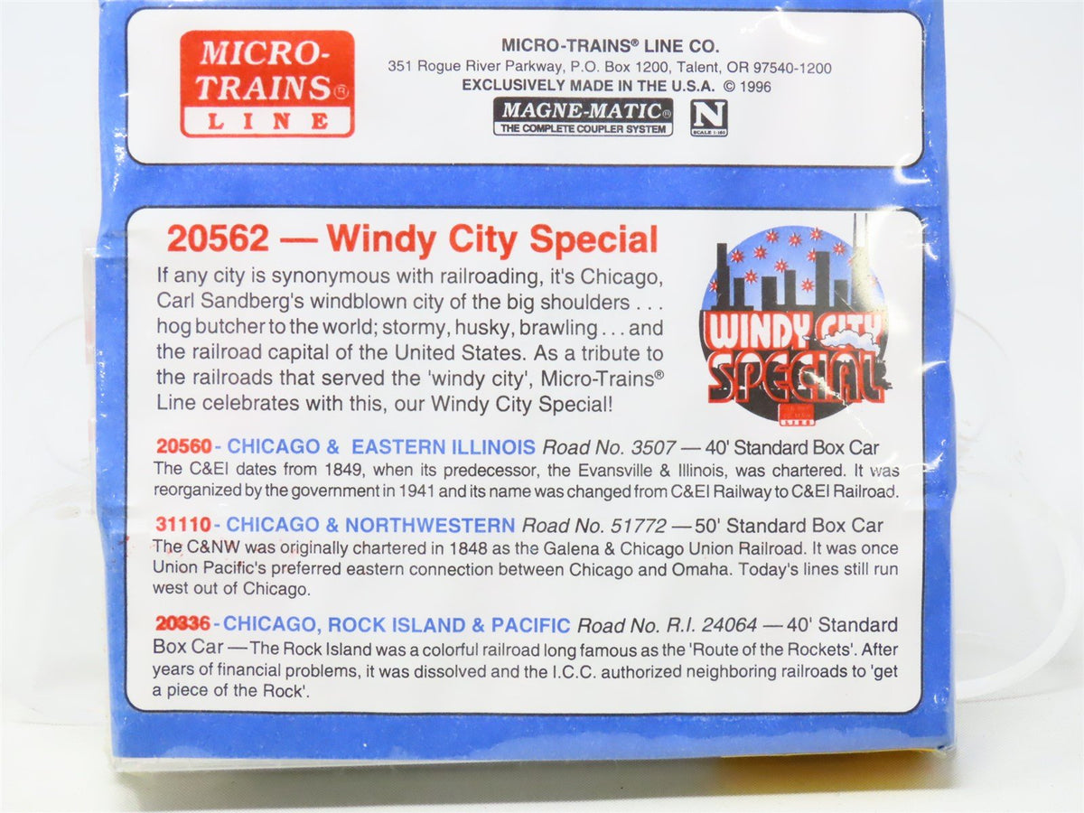 N Micro-Trains MTL 20562 C&amp;EI RI CNW Windy City Special Box Car 3-Pack SEALED