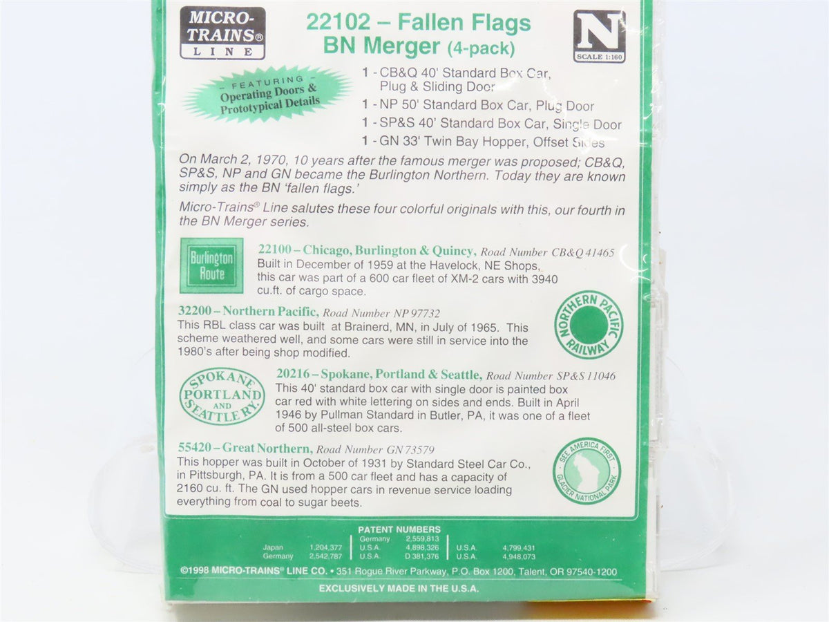 N Micro-Trains MTL 22102 Fallen Flags BN Merger Box Cars &amp; Hopper 4-Pack SEALED