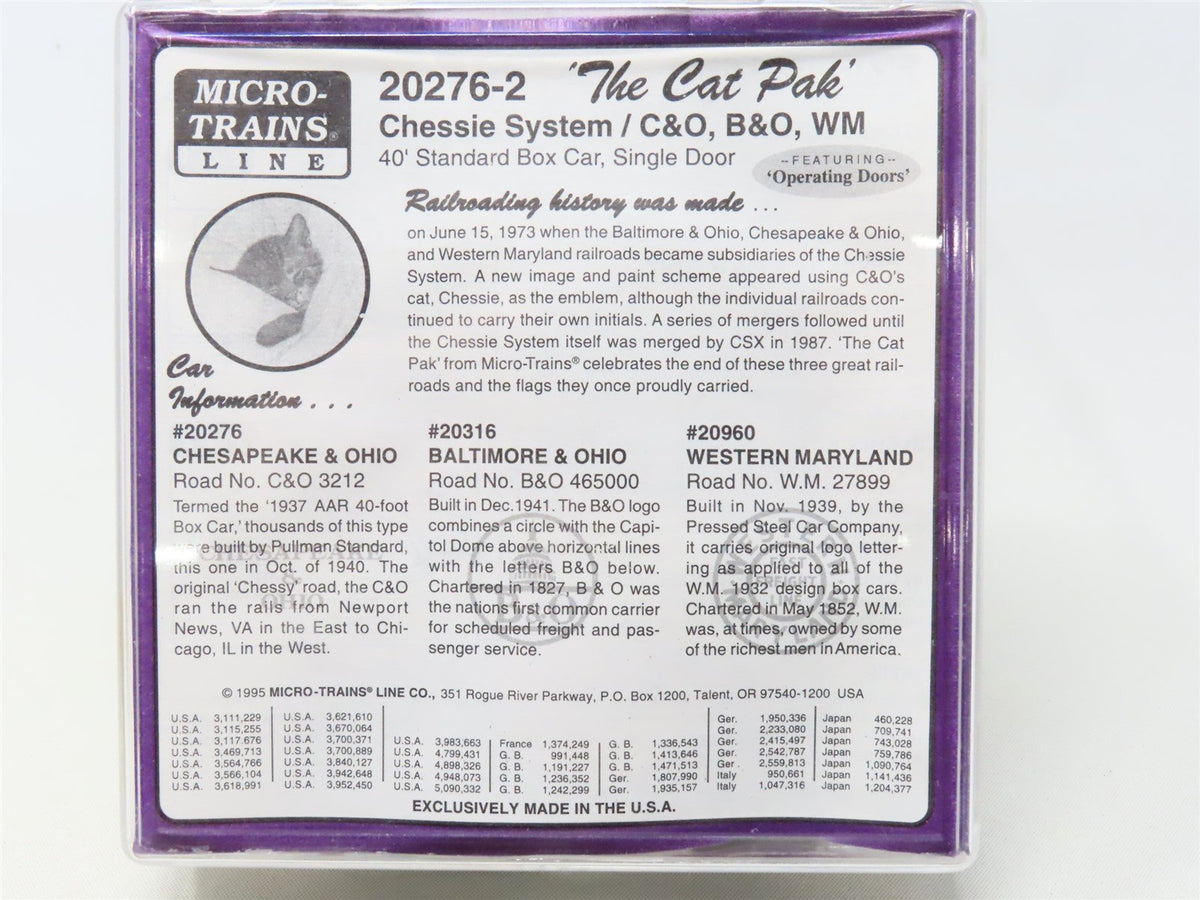 N Scale Micro-Trains MTL 20276-2 &#39;The Cat Pak&#39; Chessie System 40&#39; Box Car 3-Pack