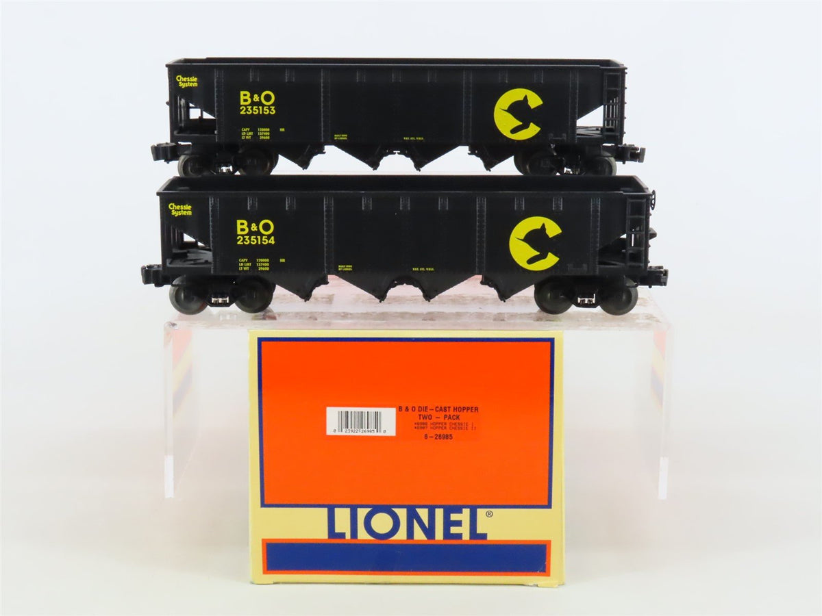 O Gauge 3-Rail Lionel 6-26985 B&amp;O Chessie System 4-Bay Open Hoppers 2-Pack