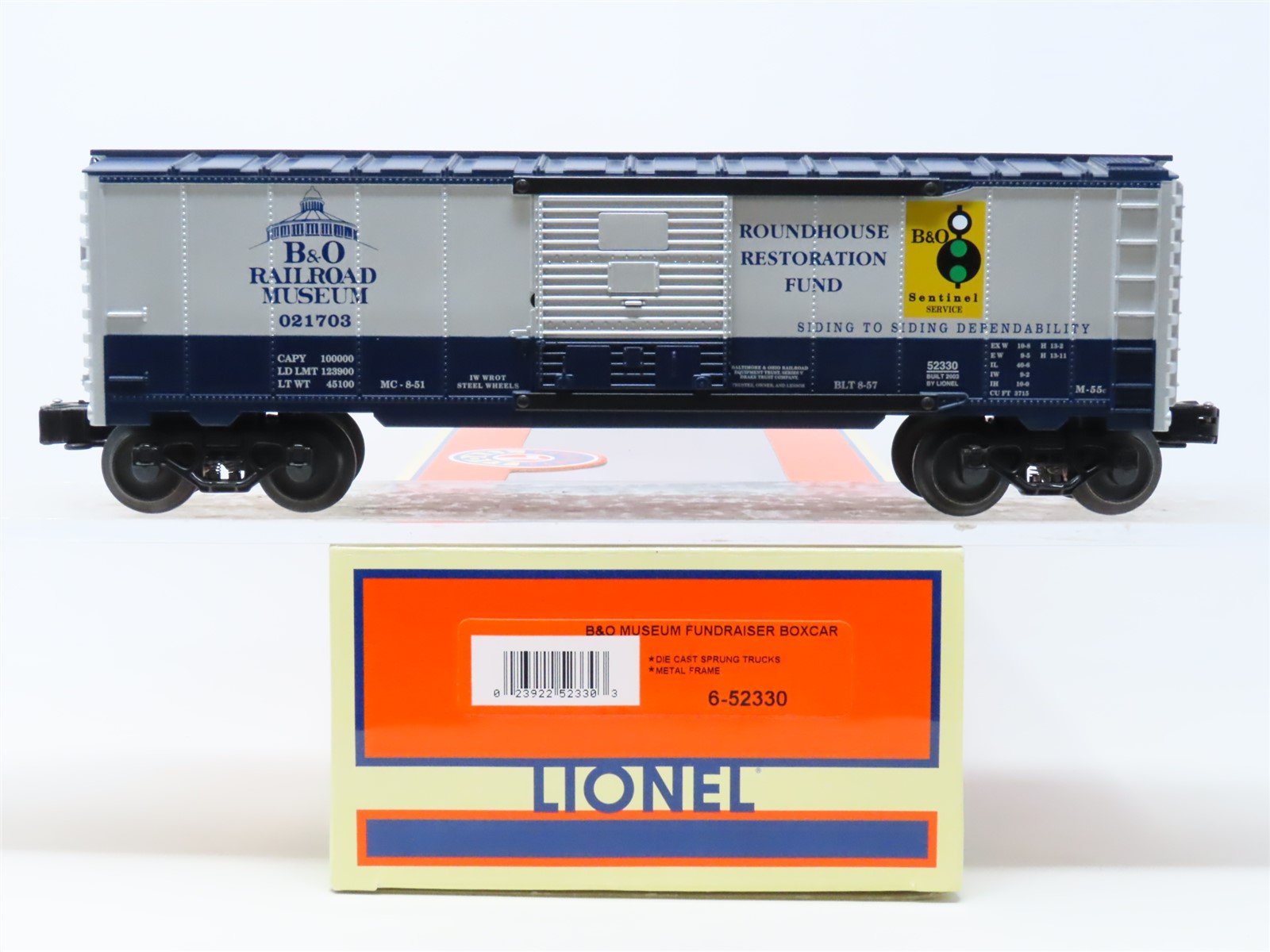 O Gauge 3-Rail Lionel #6-52330 B&O Railroad Museum Fundraiser Box Car #021703