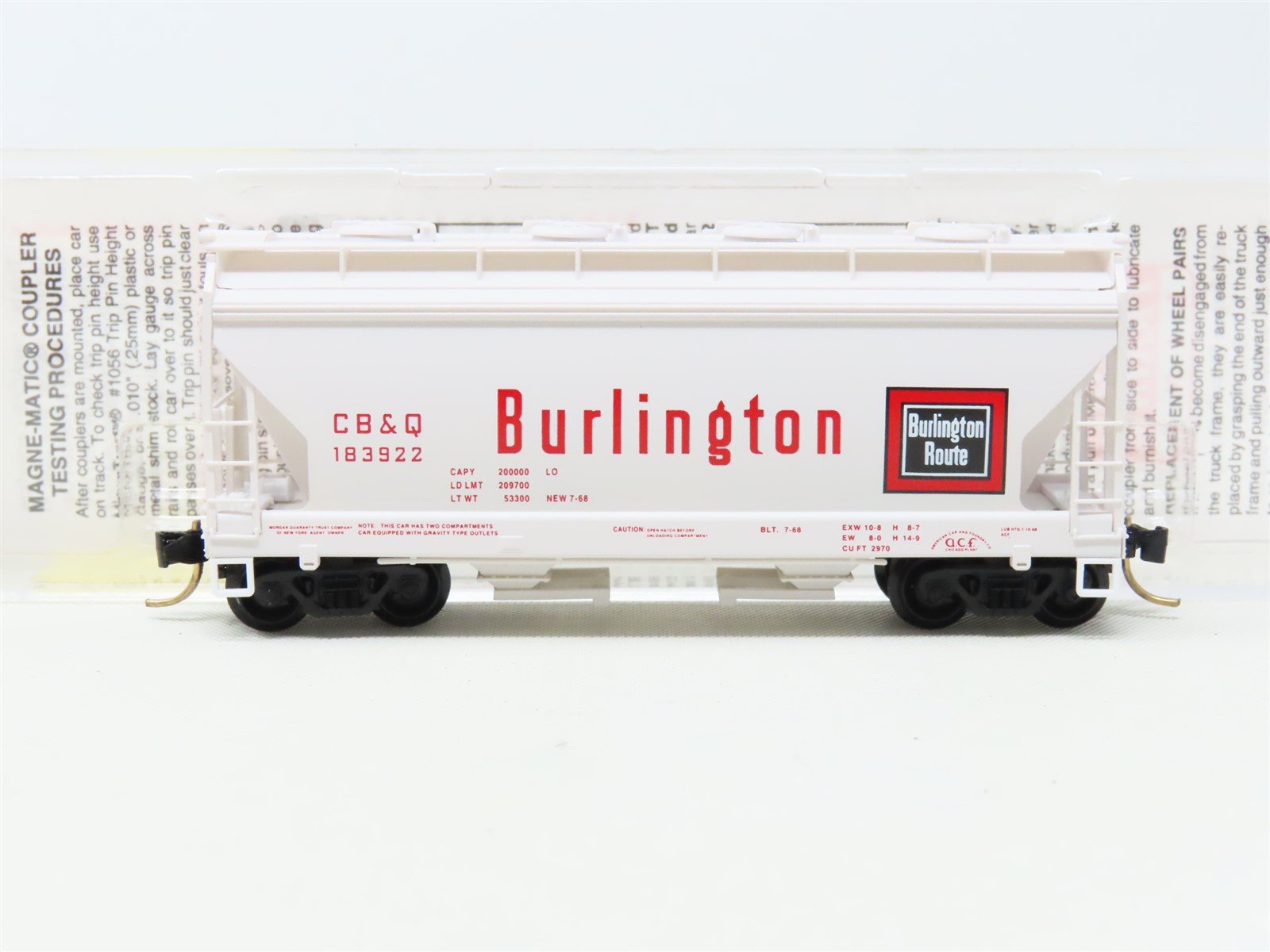N Scale Micro-Trains MTL 92070 CB&Q Burlington Route 2-Bay Covered Hopper 183922