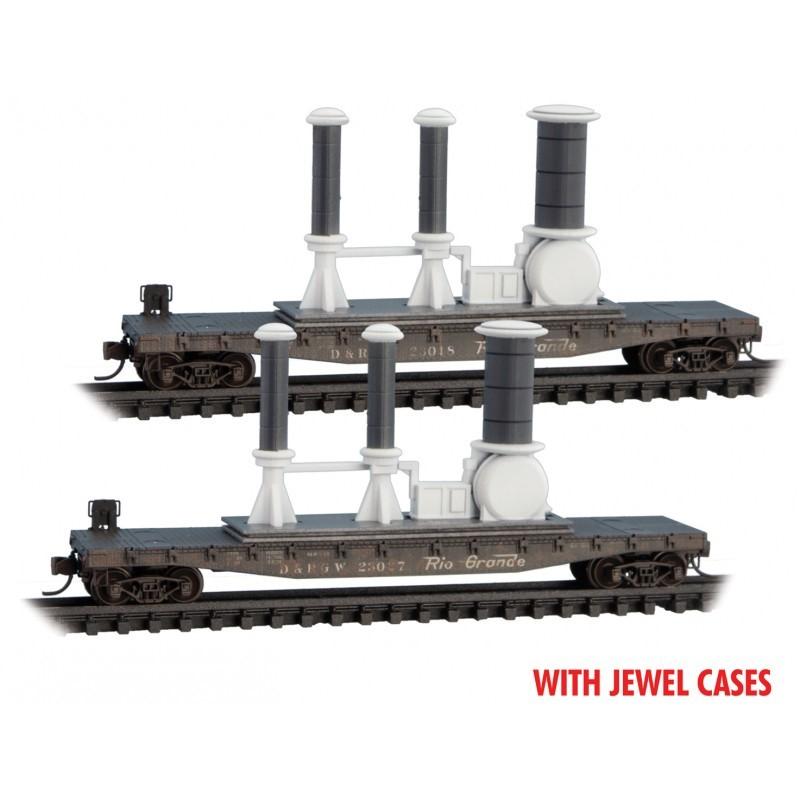 N Micro-Trains MTL 98302232 D&amp;RGW Flat Cars w/Power Load 2-Pack - Weathered